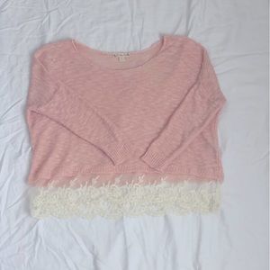 Light Pink Scoop Neck Sweater with Lace Details